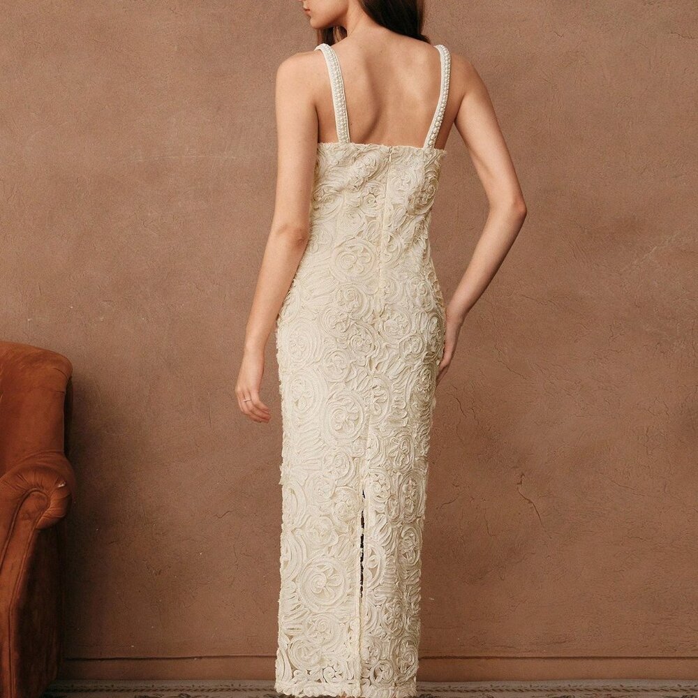 Apricot Elegant Women's Waist Cinching Spaghetti Strap Guest Dress - Picture 2 of 7